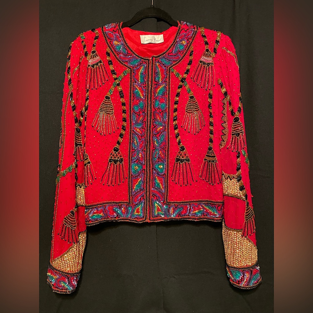 Vintage 1980s Lawrence Kazar Beaded Red Jacket